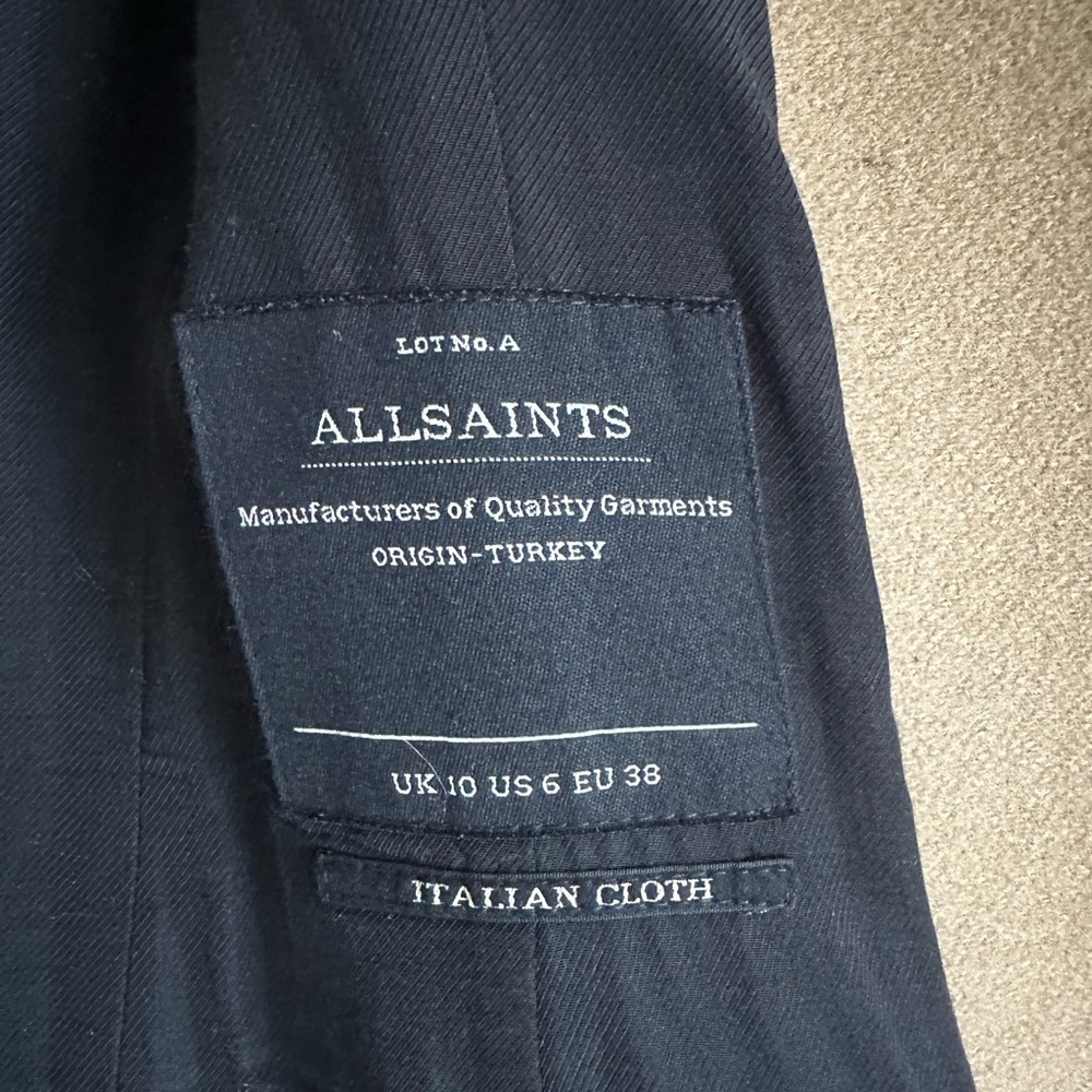 All Saints Irish Lorie wool coat, camel with leather collar/trim - Picture 7 of 16